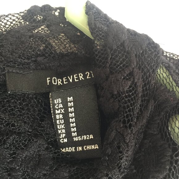 Forever  21 Black All over Lace top Bell Sleeve Keyhole Back Whimsigoth Fairy M - Picture 4 of 11